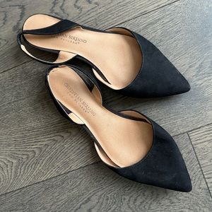 Black suede pointed slingback flats like new